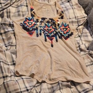 Poof! Beige Tank Top with Sequin Design